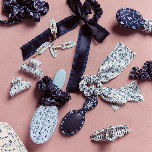 Wet Brush × Hill House Skinny Satin Scrunchies, 4ct - Blue