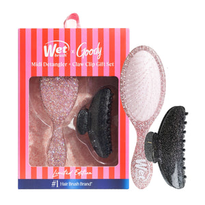 Pink Tie Affair Midi Detangler & Goody Claw Clip Gift Set - Light Pink & Sparkly Black